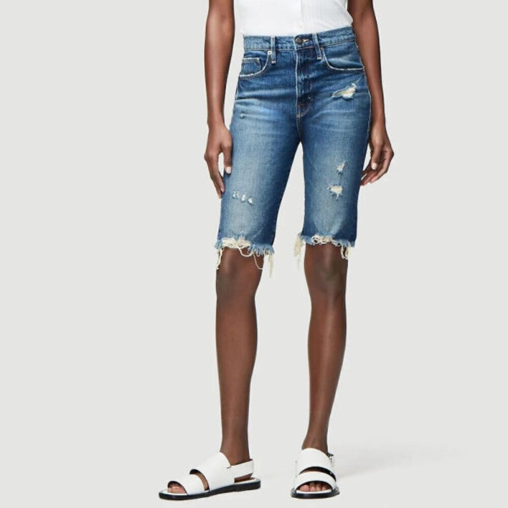 Frame Le Vintage Bermuda Jean Shorts Size 26 Stretch Denim High Rise Heartbreake
